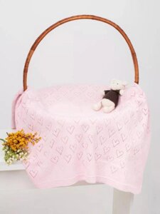 Вязаное одеяло на выписку плед-покрывало для новорожденных малышей в коляску для люльки и автокресла розовое