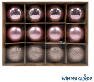 WINTER GLADE Набор ёлочных шаров пластик, 6 см, 12 шт, розовый микс, 6012G006