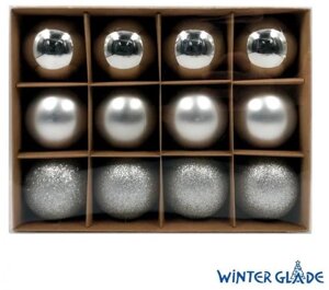 WINTER GLADE Набор ёлочных шаров пластик, 6 см, 12 шт, серебряный микс, 6012G002