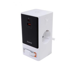 Зарядное устройство Baseus OS PowerCombo Digital PowerStrip 2AC+1U+1C+Retractable-C 65W Smart Version White PSLR000602
