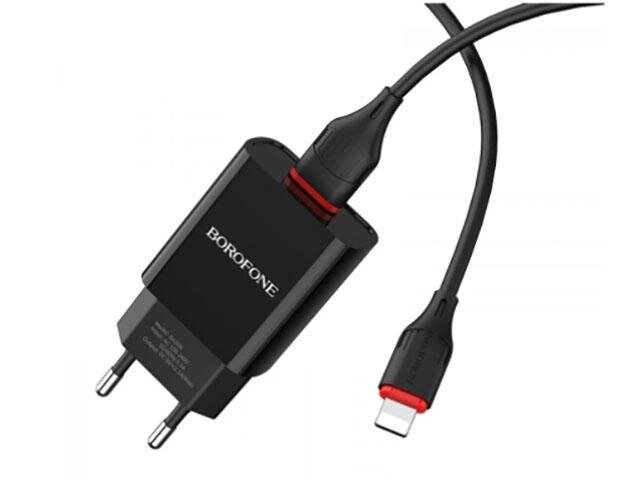 Зарядное устройство Borofone BA20A Sharp 1xUSB 2.1A + кабель Lightning Black от компании 2255 by - онлайн гипермаркет - фото 1