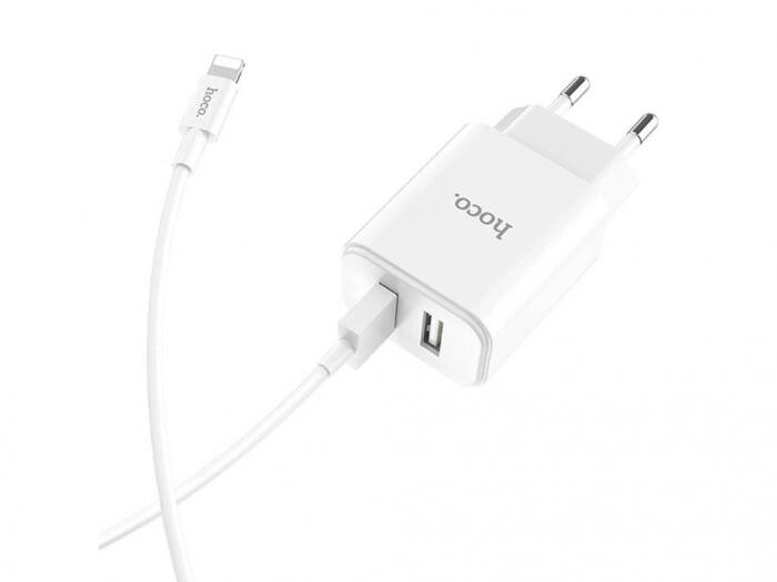 Зарядное устройство Hoco C62A Victoria 2xUSB + кабель Lightning White от компании 2255 by - онлайн гипермаркет - фото 1