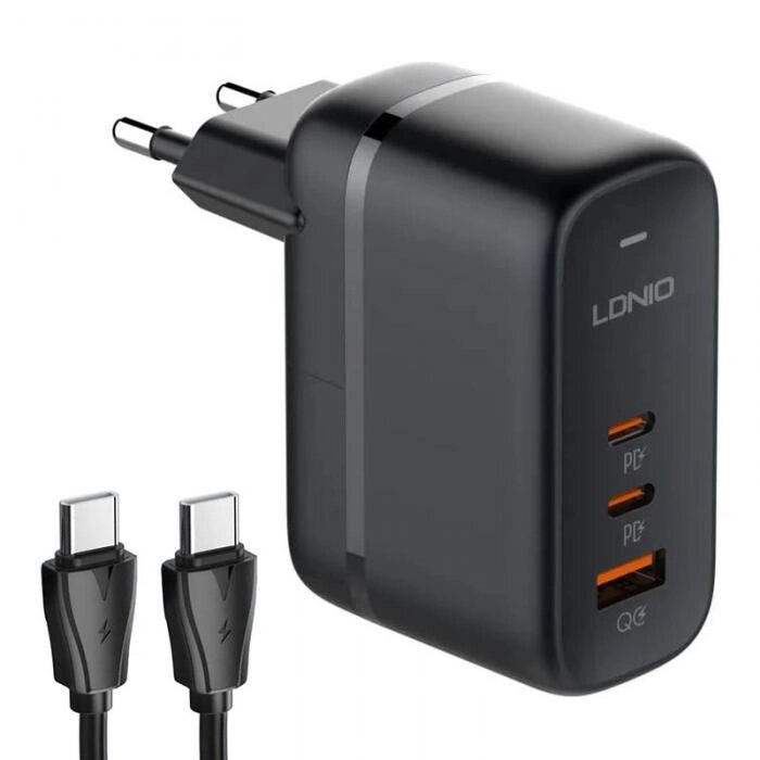 Зарядное устройство Ldnio Q366 3xUSB 3.3-20V 65W + кабель PD Black LD C3473 от компании 2255 by - онлайн гипермаркет - фото 1