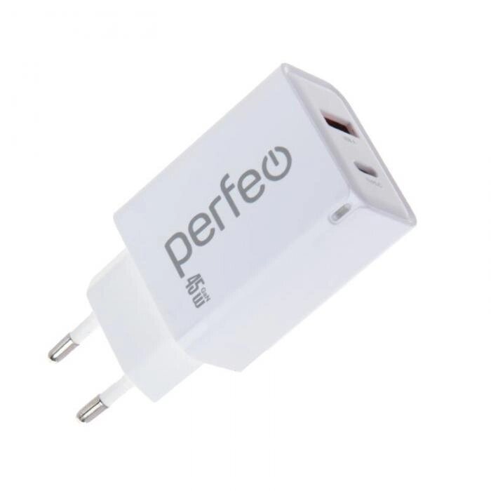 Зарядное устройство Perfeo USB-A + Type-C 45W White I4654 от компании 2255 by - онлайн гипермаркет - фото 1