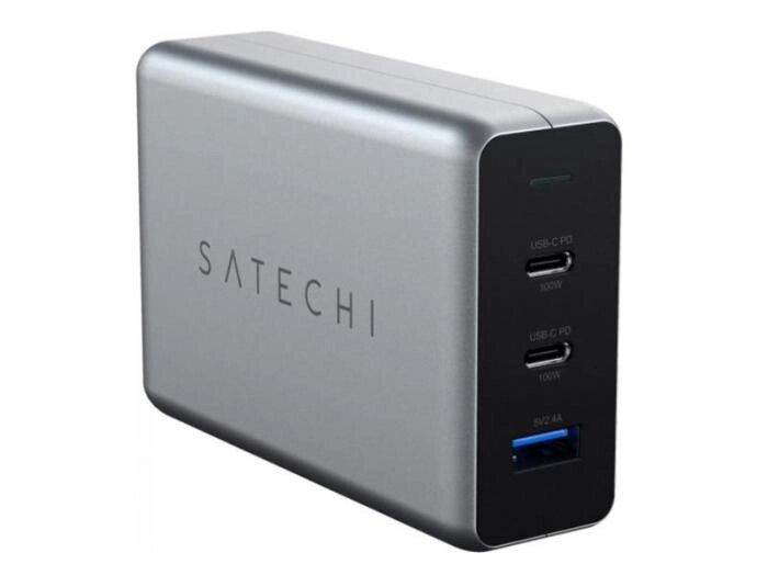 Зарядное устройство Satechi Compact Charger GaN Power USB Type-Cx2/USB Type-A Space Gray ST-TC100GM-EU от компании 2255 by - онлайн гипермаркет - фото 1