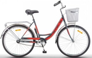 Женский дорожный велосипед городской с корзинкой и багажником STELS Navigator 245 26 дюймов и рама 19" красный