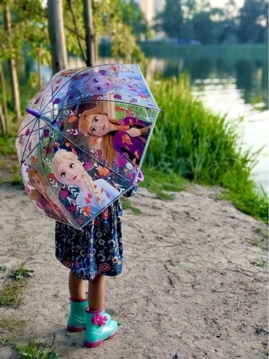 Зонт детский для девочки зонтик прозрачный складной трость Frozen холодное сердце разноцветный со свистком от компании 2255 by - онлайн гипермаркет - фото 1