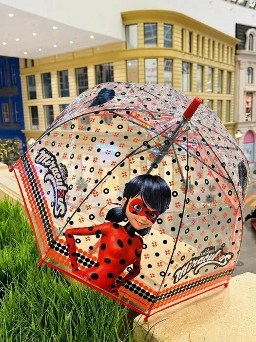 Зонт детский для девочки зонтик прозрачный складной трость Леди баг разноцветный со свистком от компании 2255 by - онлайн гипермаркет - фото 1
