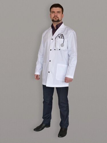 Халат медицинский мужской модель "S005-011", белый