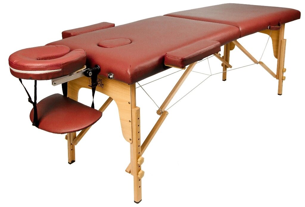 Массажный стол Atlas Sport Складной 2-с 60 см, бургунди / деревянный от компании Скажи здоровью ДА! - фото 1