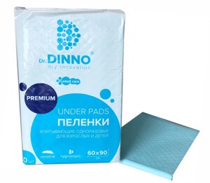 Пеленки впитывающие одноразовые для взрослых и детей Dr. Dinno Premium 60 х 90 см, 30 шт
