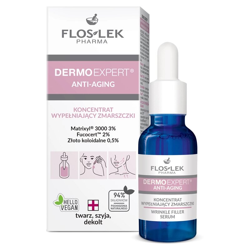 Сыворотка от морщин для лица, шеи и декольте Floslek Pharma DermoExpert Wrinkle Filler Serum, 30 мл от компании Скажи здоровью ДА! - фото 1