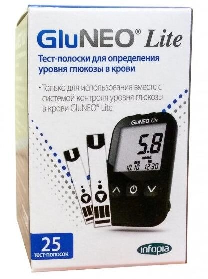 Тест-полоски для измерения уровня глюкозы в крови GluNEO Глюнео Lite № 25 от компании Скажи здоровью ДА! - фото 1