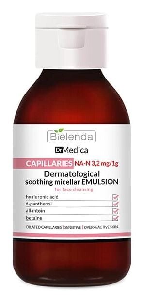Успокаивающая мицеллярная эмульсия Bielenda Dr Medica Capillary Skin для очистки кожи лица, 250 мл от компании Скажи здоровью ДА! - фото 1