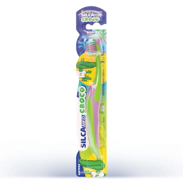 Зубная щетка детская SILCAMED "Croco", мягкая от 2-х до 10 лет от компании Скажи здоровью ДА! - фото 1