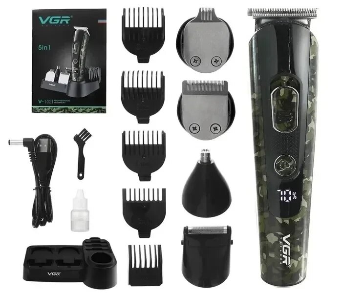 Электрическая машинка триммер 5 в 1 для стрижки волос, бритья бороды VGR V-102, мужская электро бритва от компании Интернет-магазин «Magic Day» - фото 1