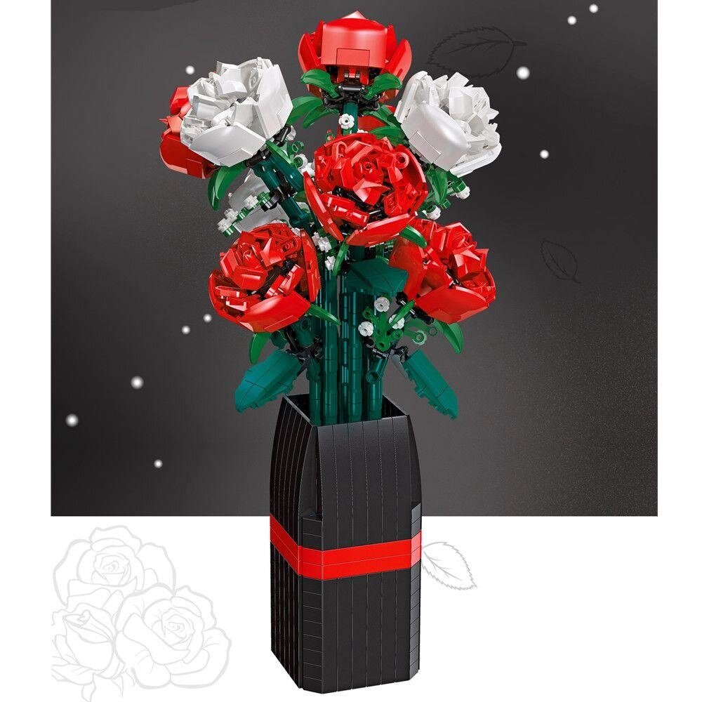 Конструктор Jie Star Цветы Букет роз в вазе, 878 деталей от компании Интернет-магазин «Magic Day» - фото 1