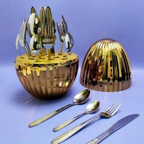 Набор столовых приборов в рифленом футляре - яйце Maxiegg 24 предмета / Премиум класс Пыльная роза