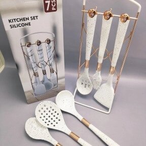 Набор кухонных силиконовых принадлежностей Diamond 7 предметов на подставке Белый