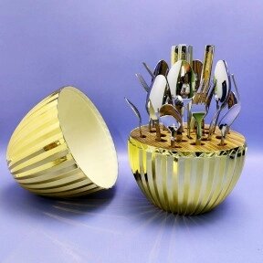 Набор столовых приборов в рифленом футляре - яйце Maxiegg 24 предмета / Премиум класс Золото