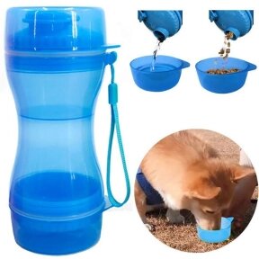 Дорожная бутылка поилка - кормушка для собак и кошек Pet Water Bottle 2 в 1 Голубой
