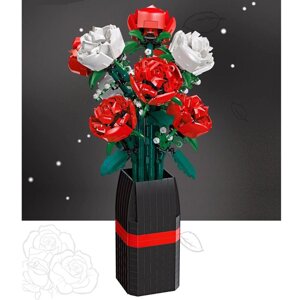 Конструктор Jie Star Цветы Букет роз в вазе, 878 деталей