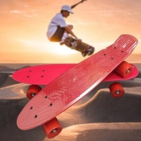 Скейтборд Пенни Борд (Penny Board) однотонный, матовые колеса 2 дюйма (цвет микс), до 60 кг. Красный