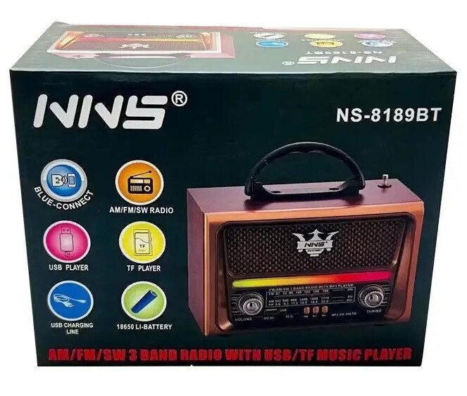 Ретро Радиоприемник NNS NS-8189BT USB Bluetooth FM/AM/SW USB MicroSD от компании Интернет-магазин «Magic Day» - фото 1