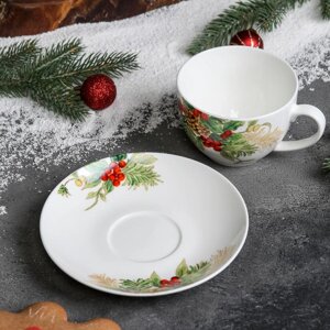 Чайная пара: чашка чайная 280 мл, блюдце ø15 см Доляна Рождество 4826312