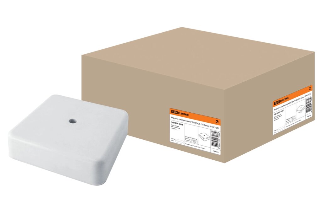 Коробка распаячная КР 75x75x20 ОП белая IP40  TDM /100 SQ1401-0203 от компании ООО «ТВК Ритейл» - фото 1