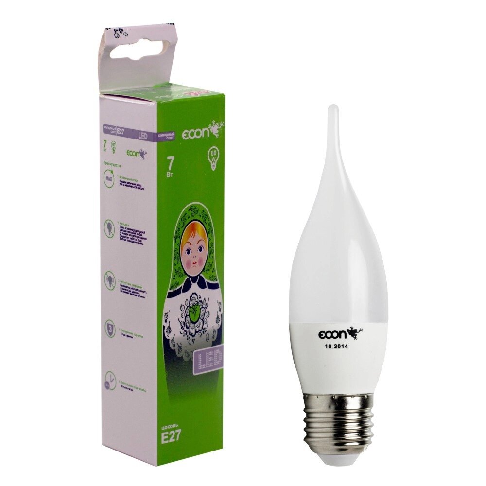 Лампа светодиодная ECON LED CNT 7 Вт Е27 4200К B35 ECON  27120 от компании ООО «ТВК Ритейл» - фото 1