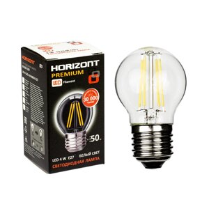Лампа светодиодная филамент LED-F G45 4W 4000K E27 Horizont 039751
