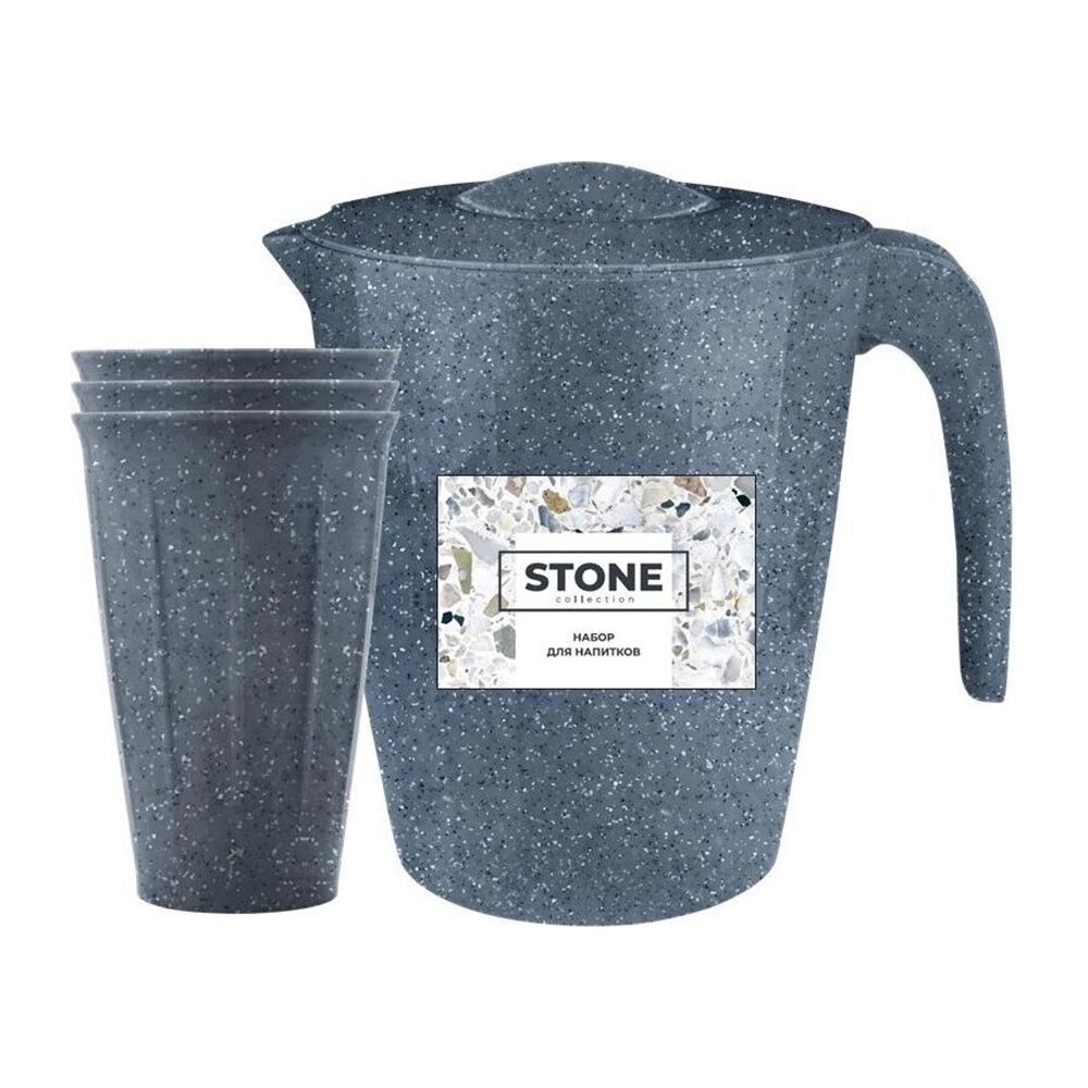 Набор для напитков (4пр.), тёмный камень: кувшин 1,9л с крышкой, 3 стакана 350мл Sugar&Spice Stone SE182811026 от компании ООО «ТВК Ритейл» - фото 1