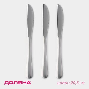 Набор ножей десертных из нержавеющей стали Доляна, h=20,5 см, толщина рабочей части 2,2 мм, толщина ручки 5 мм, 410