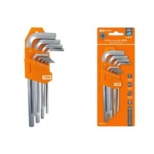 Набор ключей "HEX" 9 шт.: 1.5-10 мм, длинные, (держатель в блистере), CR-V сталь "Алмаз"