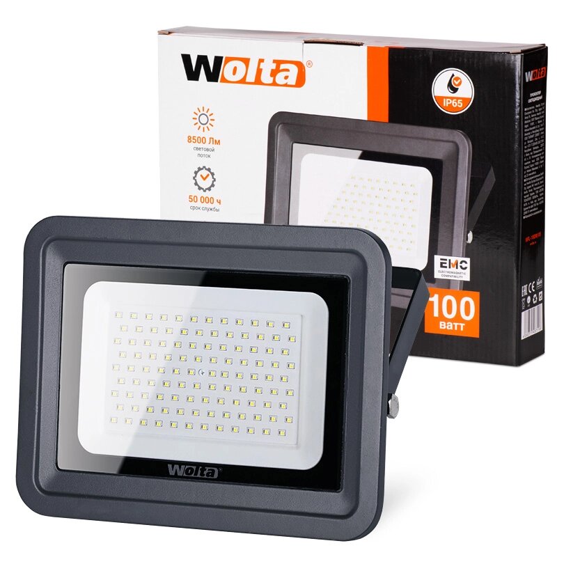 Прожектор cветодиодный WOLTA WFL-100W/06, 5500K, 100 W SMD, IP 65 от компании ООО «ТВК Ритейл» - фото 1