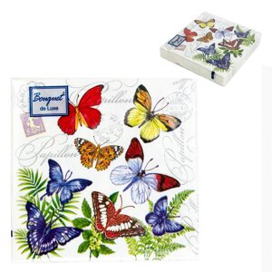Салфетки бумажные "Бабочки" 24х24см, 3 слоя, 25шт. Bouquet De Luxe 37211