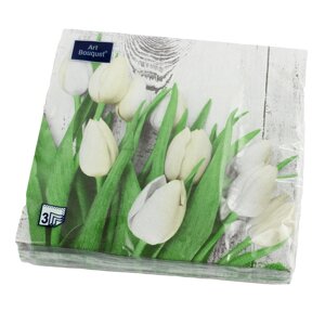 Салфетки бумажные "Белые тюльпаны" 33x33см, 3 слоя, 20шт. Bouquet Art 37383