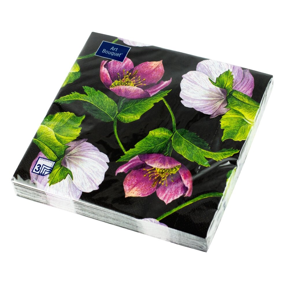 Салфетки бумажные "Декоративный цветок на чёрном" 33x33см, 3 слоя, 20шт. Bouquet Art 57162 от компании ООО «ТВК Ритейл» - фото 1