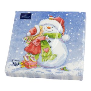 Салфетки бумажные "Девочка и снеговик" 33x33см, 3 слоя, 20шт. Bouquet Art 37493