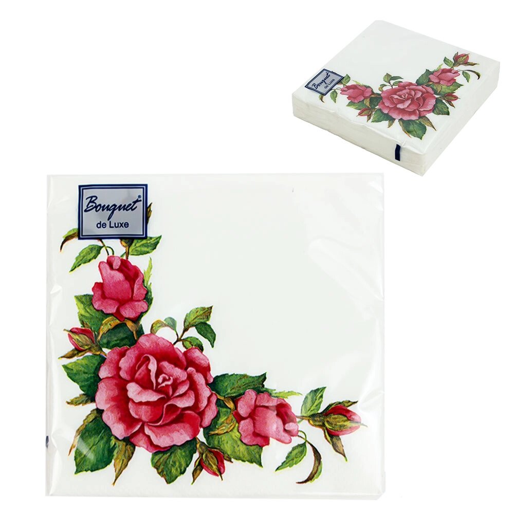 Салфетки бумажные "Дикая роза" 24х24см, 3 слоя, 25шт. Bouquet De Luxe 37094 от компании ООО «ТВК Ритейл» - фото 1