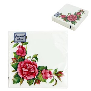 Салфетки бумажные "Дикая роза" 24х24см, 3 слоя, 25шт. Bouquet De Luxe 37094