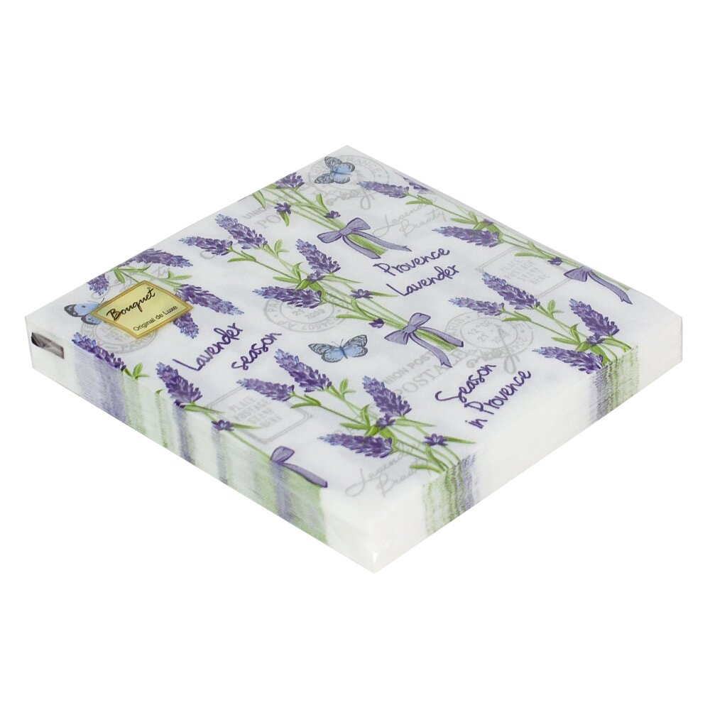 Салфетки бумажные "Лаванда и бабочки" 33x33см, 2 слоя, 20шт. Bouquet Original de Luxe 57893 от компании ООО «ТВК Ритейл» - фото 1