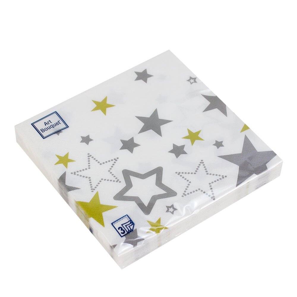 Салфетки бумажные "Новогодние звезды на белом" 33x33см, 3 слоя, 20шт. Bouquet Art 57522 от компании ООО «ТВК Ритейл» - фото 1