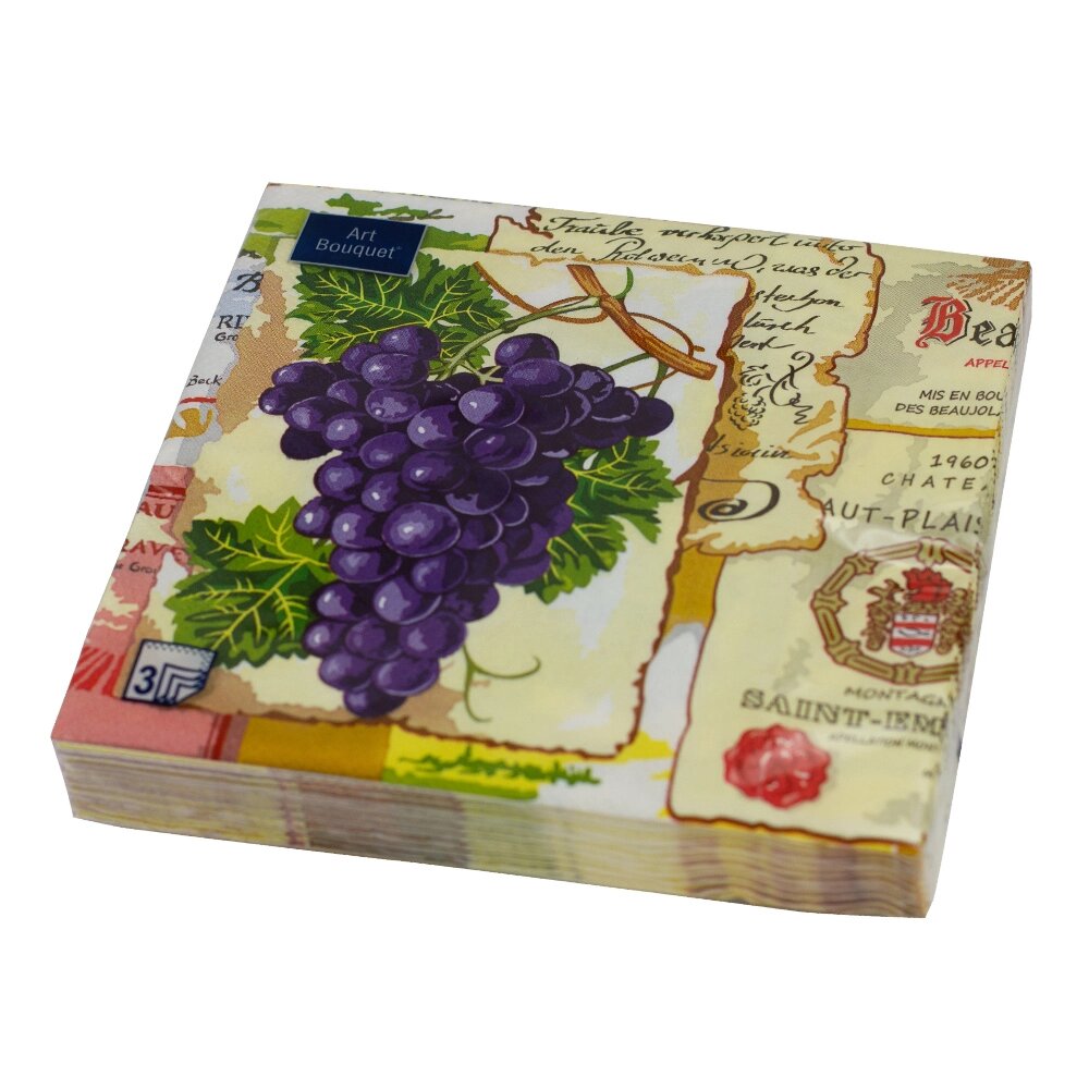 Салфетки бумажные "Виноград" 33x33см, 3 слоя, 20шт. Bouquet Art 37448 от компании ООО «ТВК Ритейл» - фото 1