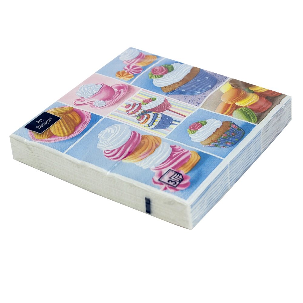 Салфетки бумажные "Воздушные пирожные" 33х33см, 3 слоя, 20шт. Bouquet Art 37391 от компании ООО «ТВК Ритейл» - фото 1
