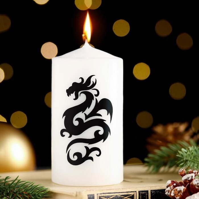 Свеча новогодняя "Символ года 2024", (d)5х (h)10см, цилиндр, белая с чёрным драконом  СимаГлобал  9668608 от компании ООО «ТВК Ритейл» - фото 1