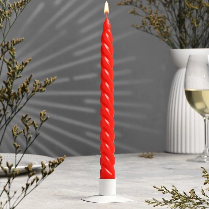 Свеча столовая витая (h)25см, красная СимаГлобал  1745411 от компании ООО «ТВК Ритейл» - фото 1