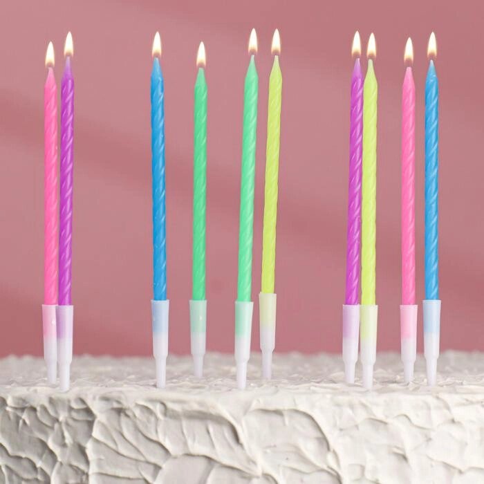Свечи для торта "Неон" 14см (10шт.), разноцветные Страна Карнавалия  3006921 от компании ООО «ТВК Ритейл» - фото 1