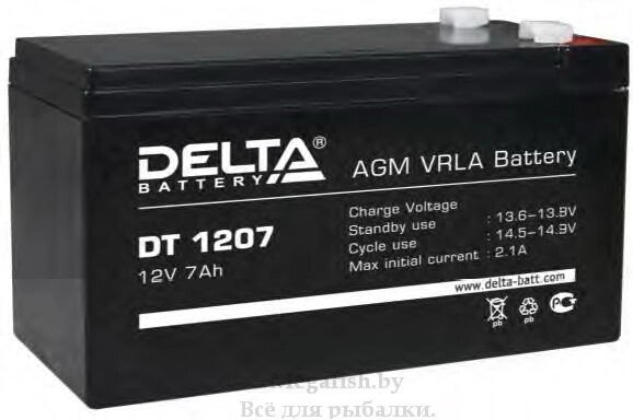 Аккумулятор свинцовый герметичный и необслуживаемый Delta DT 1207 7AH, 12V от компании Megafish - фото 1